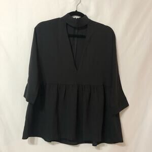 Lucca Black 3/4 Sleeve Cutout Blouse Womens S 3/4 Sleeve Top Peplum